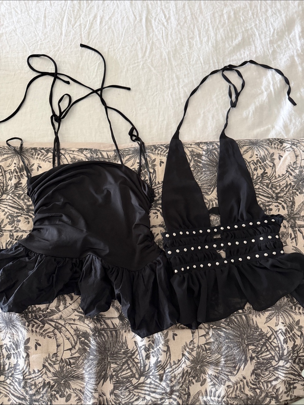 Forever 21 Black Ruffle Halter Crop Tops - Set of 2
